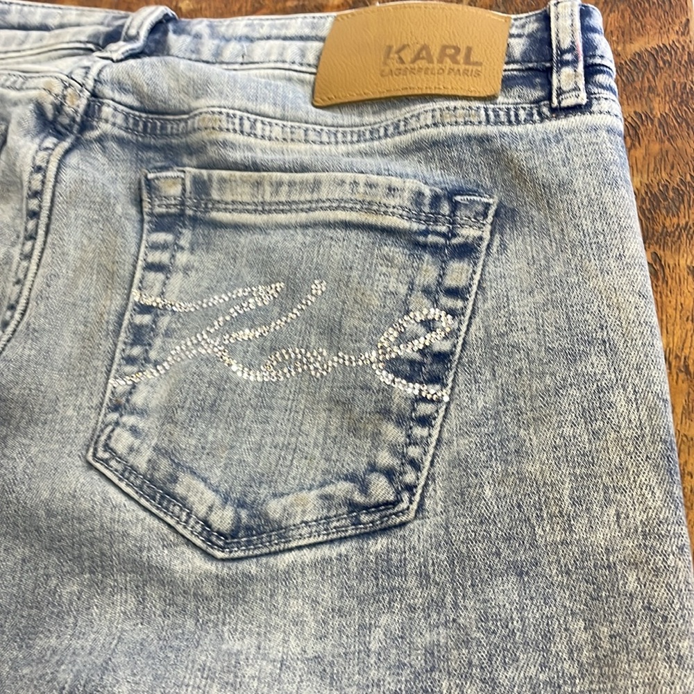 Karl Lagerfeld Paris rhinestone cuffed jeans, size 6P - Picture 4 of 6